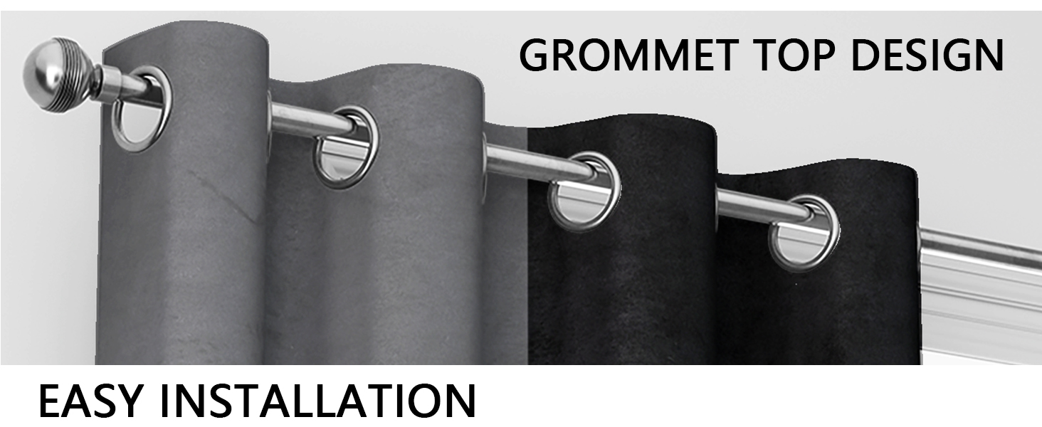 Each curtain panel has silver grommets on top,Easy to hang, and slide smoothly.