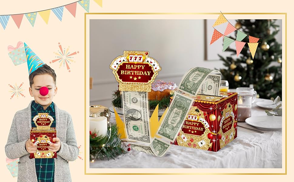 Casino Birthday Money Gift Box, Happy Birthday Poker Box with Draw Strip, Las Vegas Pull Out